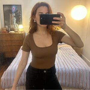 Brown Short Sleeve Women's bodysuit